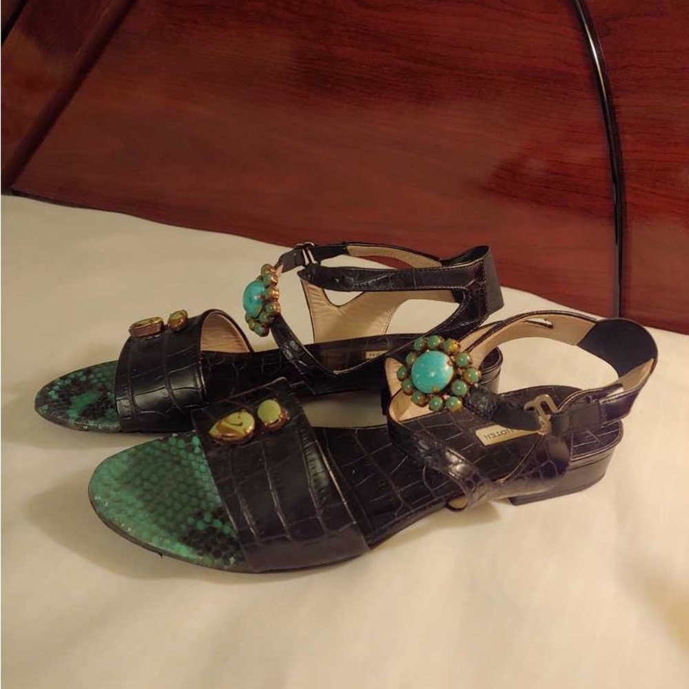 Elegant Brown teal turquoise Sandals DRIES VAN NOTEN size 37 leather embellished